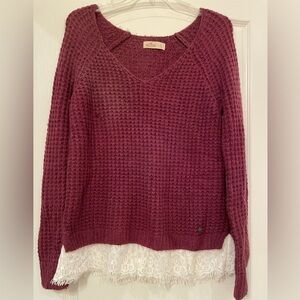 Hollister Burgundy V-Neck Sweater with Lace Trim